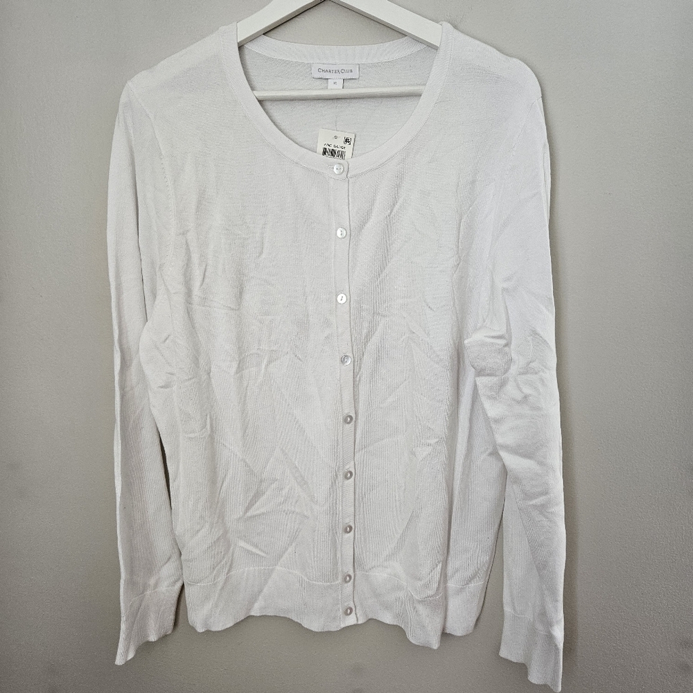 NWT Charter Club Bright White Button-Up Cardigan Sweater Long Sleeve XL - Picture 8 of 8